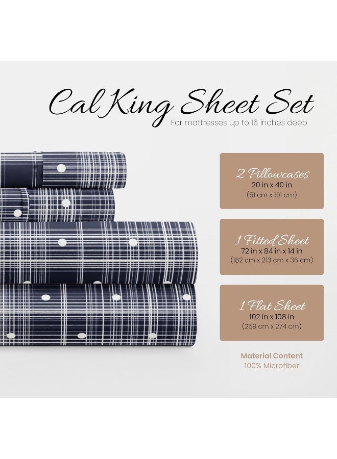 Linen Market Double-Brushed Patterned Microfiber California King Sheet Set 4 Piece – Oeko-TEX Certified Ultra Soft & Wrinkle-Free - 16" Deep Pocket Sheets Easy Care Cal-King Size - Polka Dot Navy - Image 2